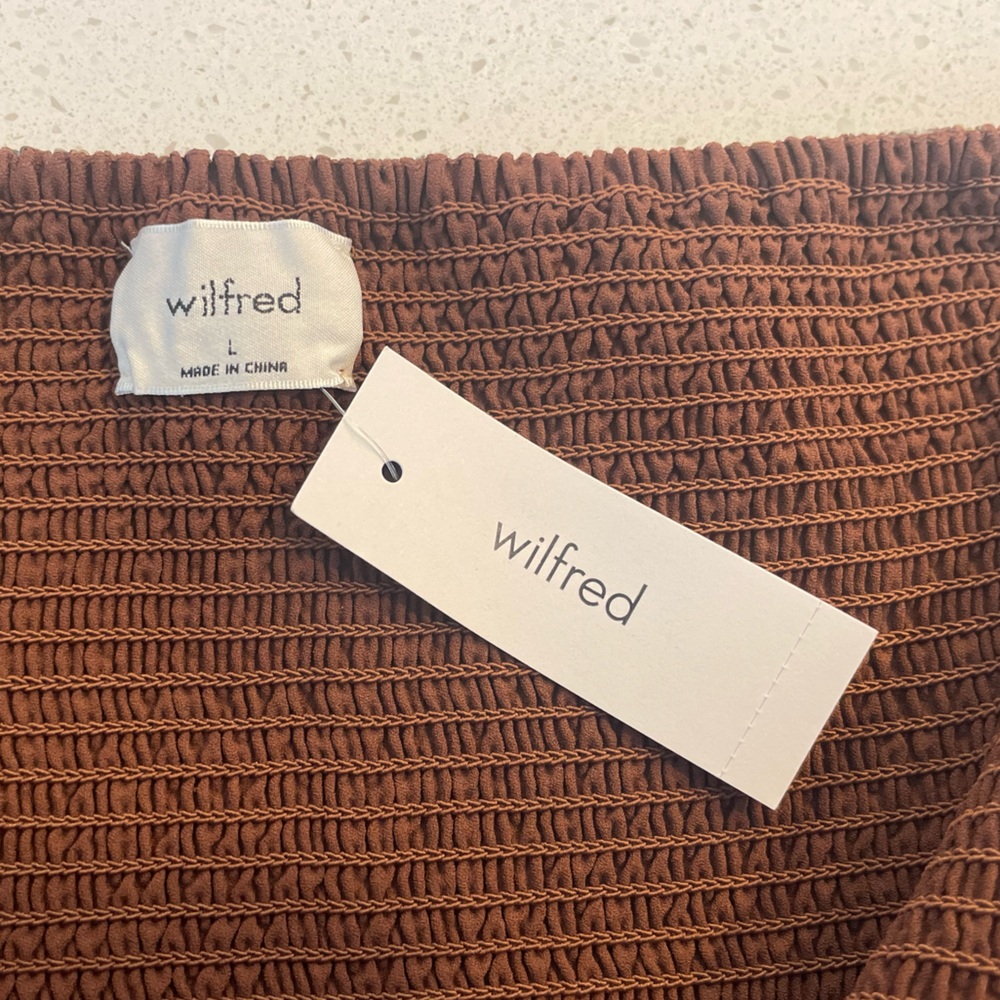 Aritzia Wilfred Saga Brown Floral Smocked Long Sheer Sleeve Crop Top NWT! - Picture 9 of 11